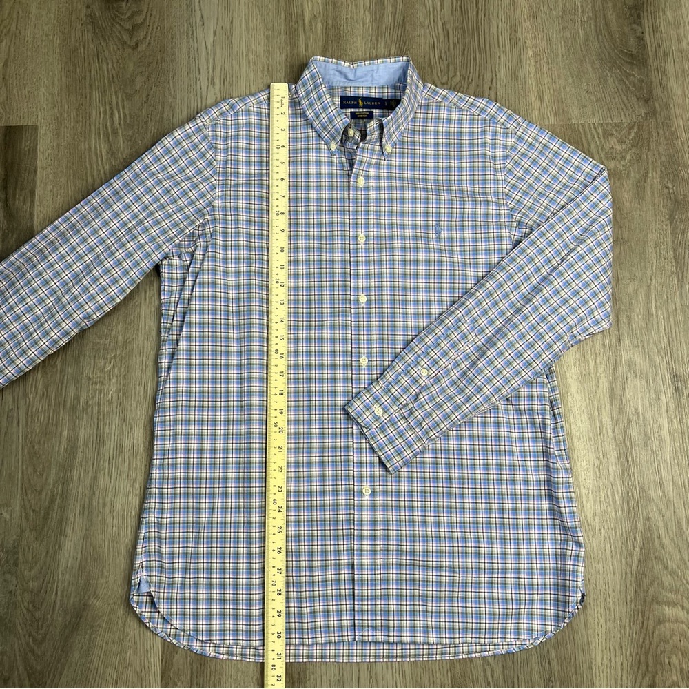 Ralph Lauren Button Up Shirt Cotton Stretch Blue White Checkered Pony Men’s L - Picture 6 of 8